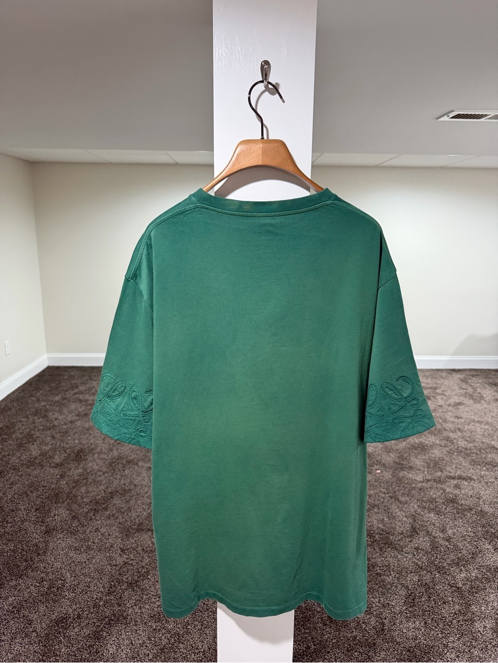 Loewe Floral Anagram Logo Sleeve Faded Wash Green T-Shirt
